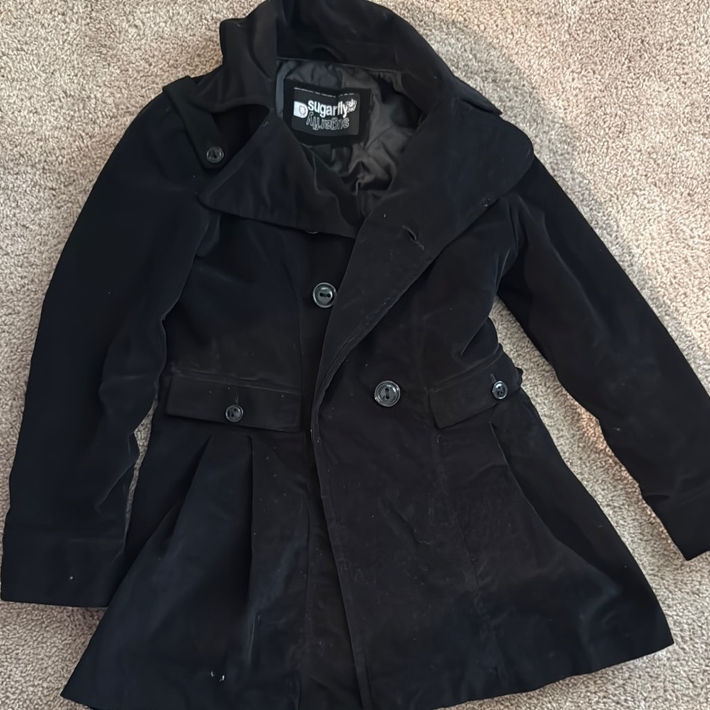 💜 3 for $10 Sugarfly Black Trench Coat with Structured Shoulders